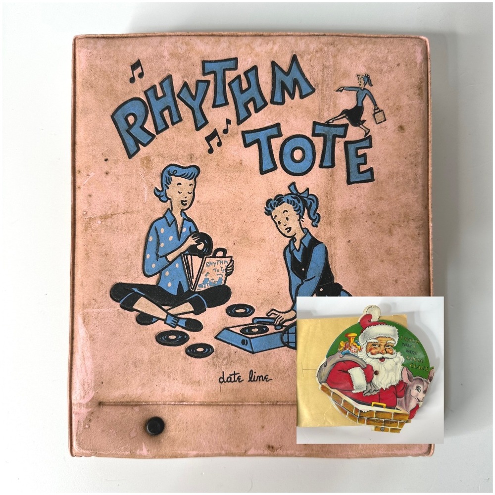 Vintage Rhythm Tote Record Case with Mixed Lot of 45s & 78s Disney Christmas